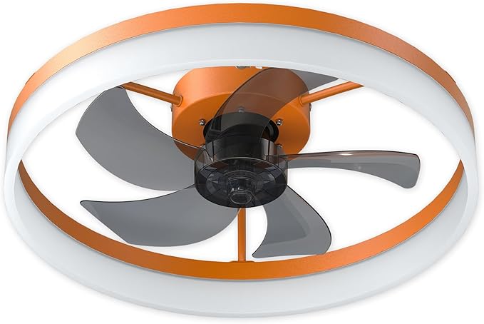 Ceiling Fan with Remote Control Memory Functions 21dB Low Noise 6 Adjustable Speeds Dimmable Led Ceiling Fan for Hallways Balconies Patios Orange Color