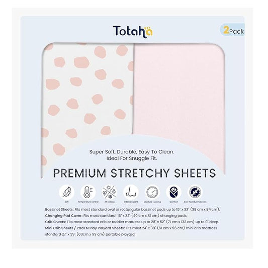 TotAha Premium Stretchy Crib Sheets (2-Pack)-Hypoallergenic, Silky Comfort, Buttery Soft, Calming Effect, All-Season Jersey-Knit Sheets, 9'' Extra Deep Pocket