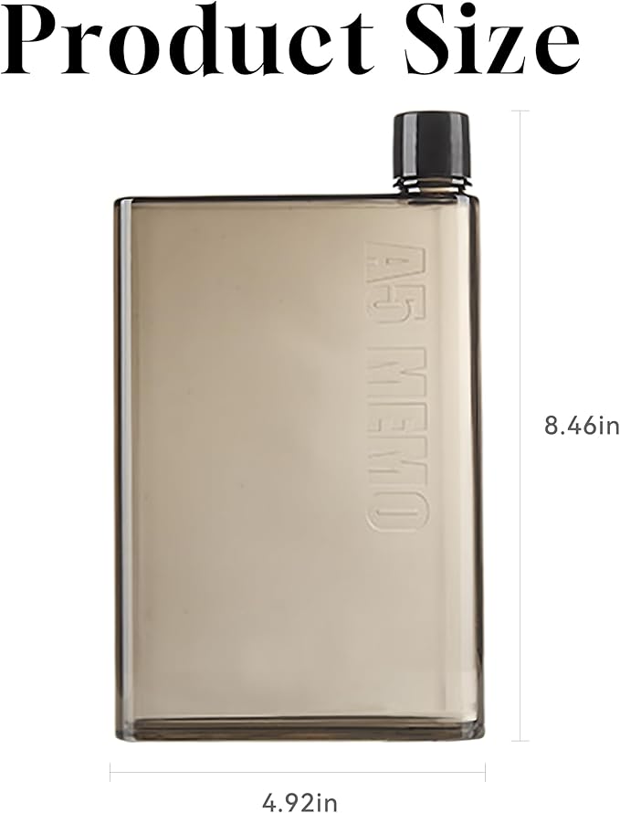 IUI Flat Water Bottle 14 oz, Leak Proof and Slim Reusable Flat Water Bottle, Portable Cute Water Bottle for Purse Pocket School Sports Travel Brown