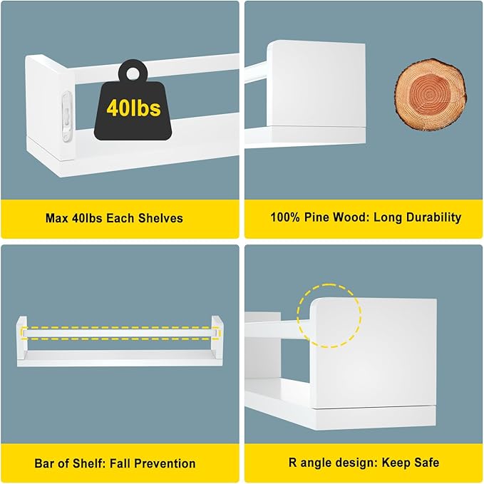 Nursery Floating Shelves for Kids Room, Set of 3 Wall Book Shelves for Kitchen Living Room, Book Shelf Wall Mounted for Baby Kids Bedoom Bathroom (White, 24inch Set 3)