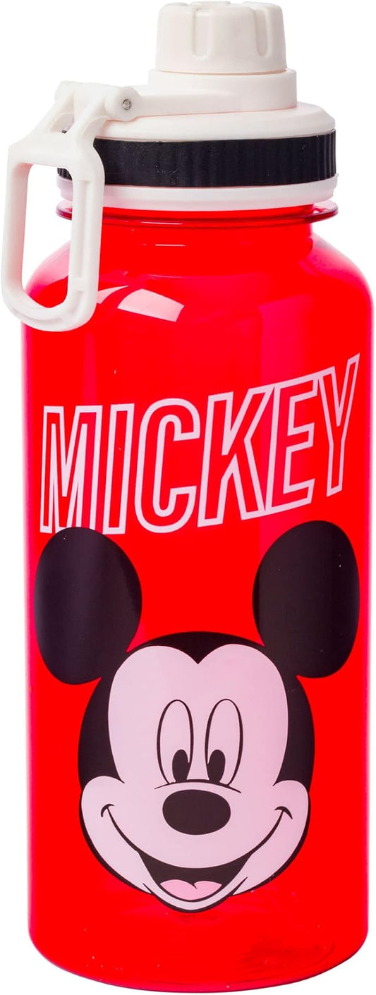 Silver Buffalo Disney Mickey Classic Varsity Twist Spout Plastic Water Bottle with Stickers You Stick Yourself, Red, 32 Ounces