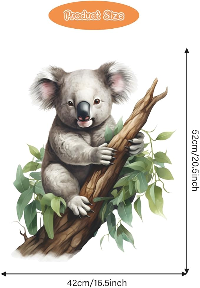 Removable Cute Koala Wall Decal Koala on Branch Wall Sticker Peel and Stick Watercolor Animal Wall Art Decor Stickers for Kids Baby Classroom Living Room Playing Room Bedroom
