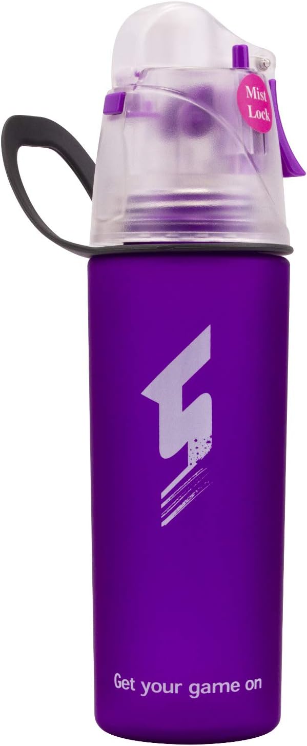 Misting Water Bottle, Spray Mist Sports Bottle for Outdoor Sport Hydration and Cooling Down, BPA-Free Misting Water Bottle with Unique Mist Lock Design (Purple-18oz)