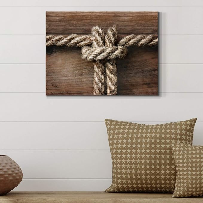 Renditions Gallery Canvas Nautical Wall Art Modern Decorations Paintings Rope Closeup Knot Abstract Vibrant Wooden Maritime Sailor Artwork Prints for Bedroom Office Kitchen - 12"x18" LT33