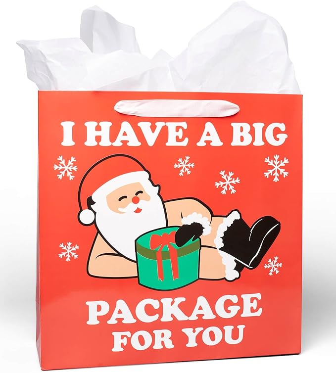 Tipsy Elves Christmas Gift Bags with Included Tissue Paper - Naughty Santa Gift Bags - One Size Only - Pack of 6 Bags