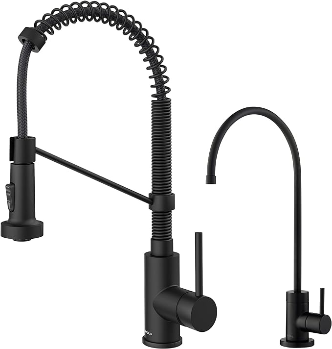 Kraus KPF-1610-FF-100MB Bolden Commercial Style Pull-Down Kitchen Purita Water Filter Faucet Combo, Matte Black, 18
