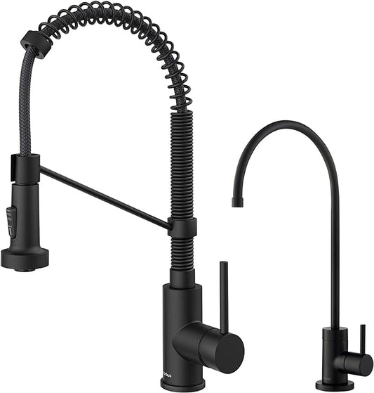 Kraus KPF-1610-FF-100MB Bolden Commercial Style Pull-Down Kitchen Purita Water Filter Faucet Combo, Matte Black, 18