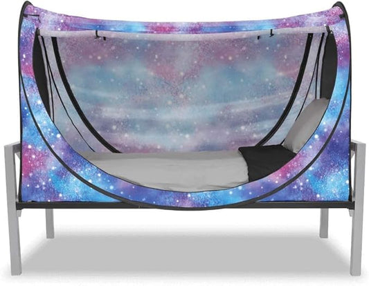 Privacy Pop up Eclipse Bed Tent Bed Drapes (Unicorn Galaxy, Queen)