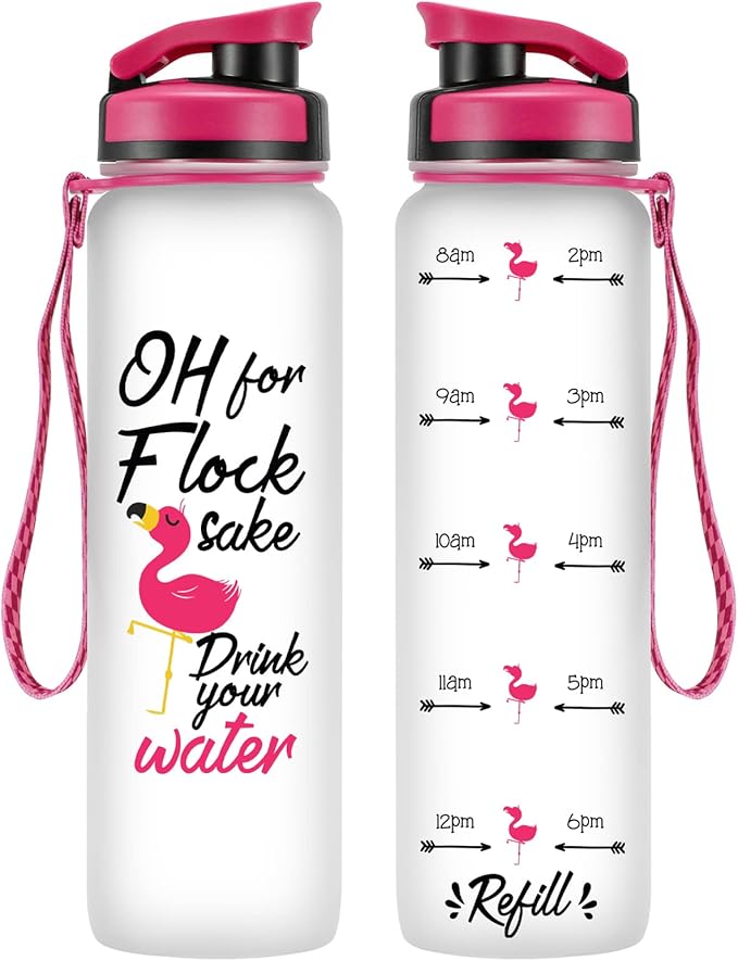 LEADO 32 oz 1 Liter Motivational Tracking Water Bottle with Times to Drink - for Flock Sake Drink Your Water - Funny Mothers Day, Flamingo Birthday Gifts for Women, Friends, Mom, Daughter, Her