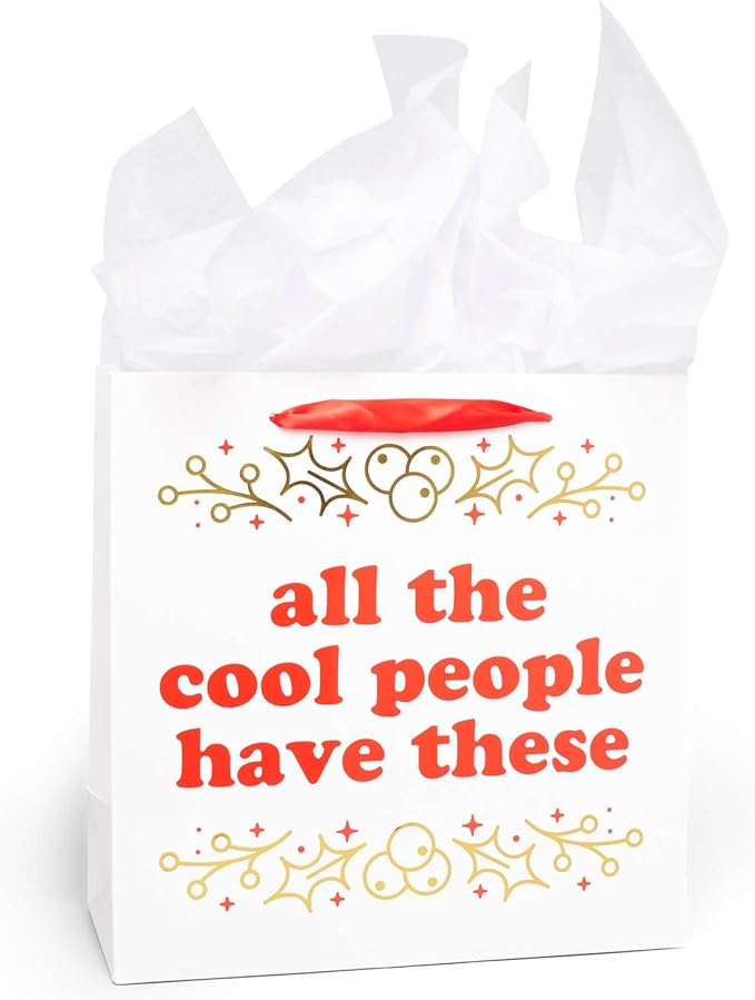 Tipsy Elves Christmas Gift Bags with Included Tissue Paper - Sleigh Bells and Sass Gift Bags - One Size Only - Pack of 6 Bags