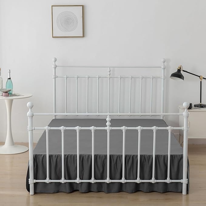 Bed Skirt Queen Size Ruffled Bed Skirt with Split Corners, 16 Inch Drop Dust Ruffle Bed Skirt with Platform, Dark Grey, Queen - 16" Drop