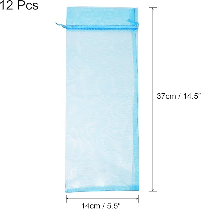 uxcell Organza Wine Bags, 12PCS 14.5 x 5.5 In Light Blue Sheer Mesh Organza Wine Wrapping Bags With Drawstring Wine Gift Pouches for Bottle Birthday, Wedding Party
