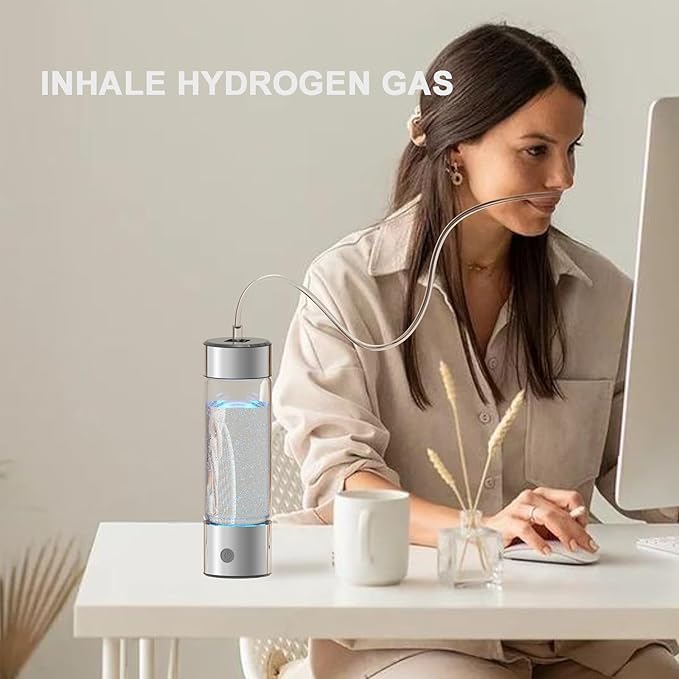 feifuns Hydrogen Water Bottle Generator, 2-in-1 Rechargeable Portable Glass Hydrogen Water for Health, 3 Mins & 3 Steps, 4th Generation SPE & PEM Technology, Matching Your Lifestyle (Silver)