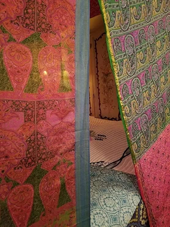 EthinicCraftHub® Bed Canopy Queen/King/Twin in Stock Curtains Bohemian Hippie Boho Decor India Fabric Silk Sari Saree Made to Order Queen Assorted Curtains (Queen)