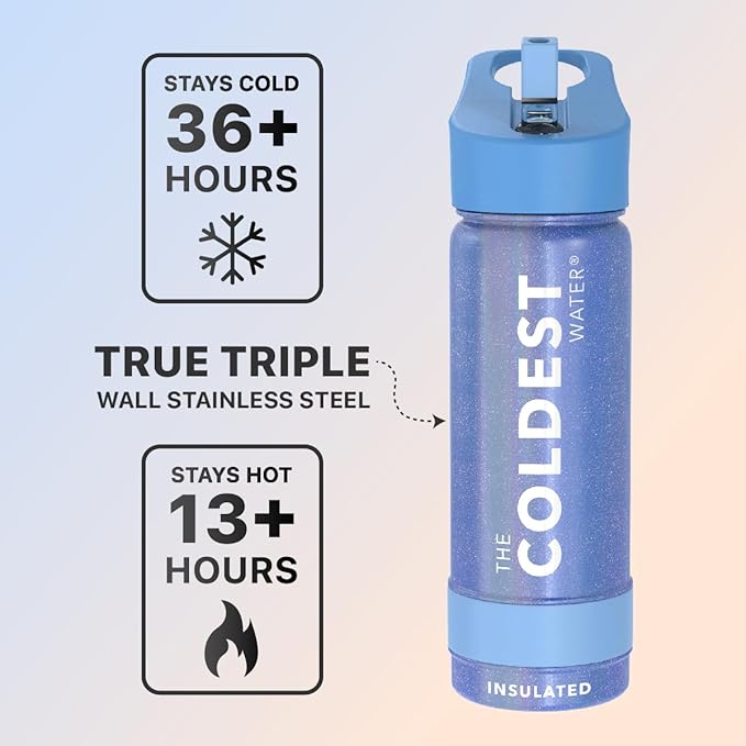 Coldest Sports Water Bottle - Straw Lid Bottle with Handle Leak Proof, Vacuum Insulated Stainless Steel, Double Walled, Thermo Mug, Metal | Galactic 18 oz
