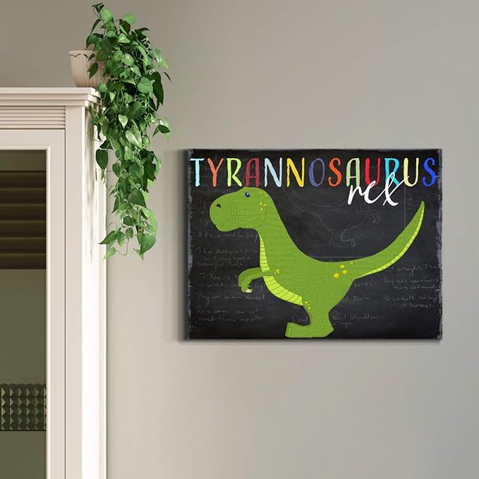 Renditions Gallery Canvas Animal Wall Art Modern Decorations Paintings Green Tyrannosaurus Rex Vibrant Dinosaur Canvas Wall Hanging Artwork for Kids Bedroom Nursery - 8"x12" LT33