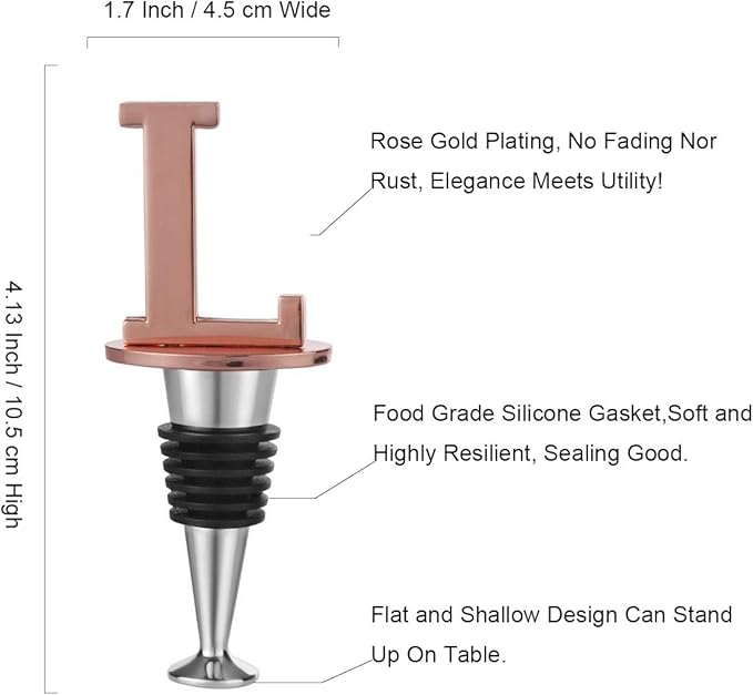 Miicol Wine Bottle Stopper, Prosecco Stopper, Rose Gold Wine Stopper, Personalised Champagne Stopper, Initial Wine Stopper, Funny Prosecco Gift, Wine Lovers Gift, Kitchen Decor, Letter L