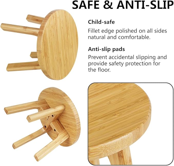 Step Stools for Kids Adults - Bamboo Wood Portable Small Foot Stools Sturdy Anti-slip Step Stool for Inside Shower 350 Lbs Capacity for Kitchen Bathroom Bedroom Toilet (Medium Round)