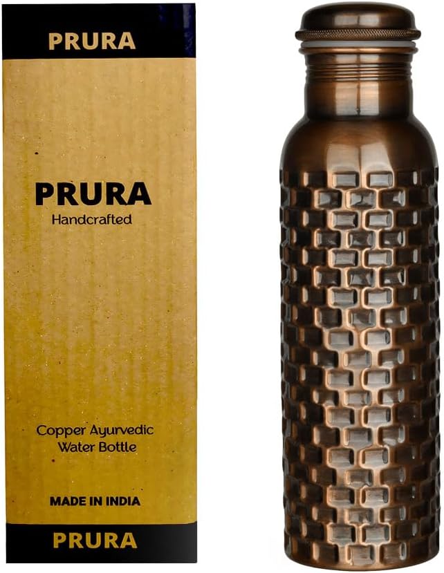 Black Bricks Design Pure Copper Water Bottle for Drinking – Travel Water Bottle for Gym, Office, Hiking, Outdoor – Ayurvedic Water Bottle Joint Less Leak Proof