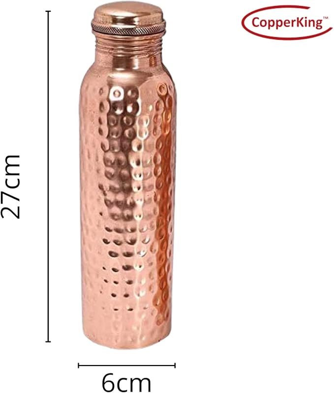 CopperKing Hammered Infused Ayurvedic Pure Copper Water Bottle for Drinking 34oz - 1 Liter | Best Use for Gym, Office, School - Collage, Yoga, Sports Mens and Women