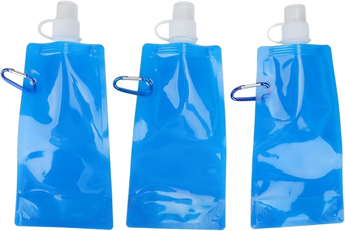 SWOQ Folding Drinking Water Bottle, Collapsible Water Bottles Blue 480ml 3pcs Ultralight for Camping for Cycling for Jogging