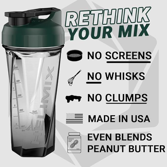 HELIMIX 2.0 Vortex Blender Shaker Bottle Holds upto 28oz | No Blending Ball or Whisk | USA Made | Portable Pre Workout Whey Protein Drink Shaker Cup | Mixes Cocktails Smoothies Shakes | Top Rack Safe