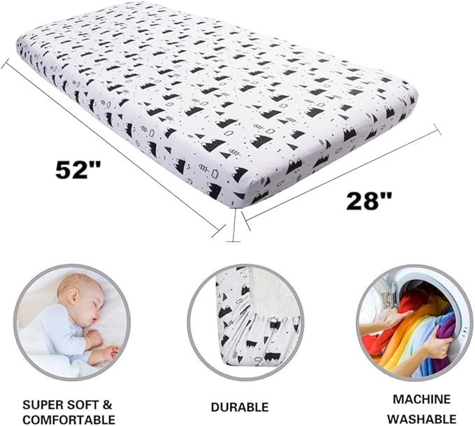 4 Pack Woodland Forest Animals Wood Neutral Unisex Fitted Baby Crib Sheets Set for Baby Boys or Girls Cartoon