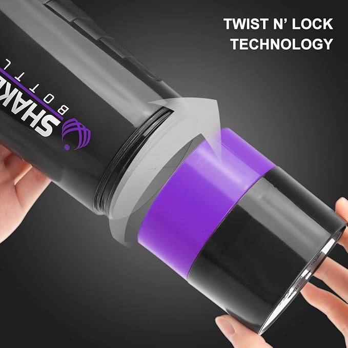 Protein Shaker Bottle,16 oz Shake Cup for protein powder with Storage,Sports Water Bottle,Non Slip 3 Layer Twist Off 3oz Cups with Pill Tray Leak Proof Shake Bottles for Protein Mixes