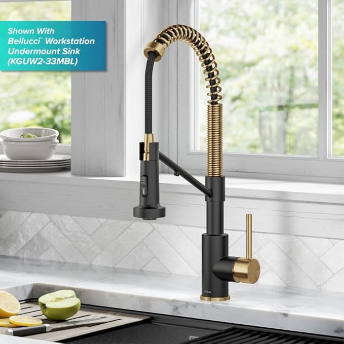 KRAUS Bolden 2-in-1 Commercial Style Pull-Down Single Handle Water Filter Kitchen Faucet for Reverse Osmosis or Water Filtration System in Brushed Brass/Matte Black, KFF-1610BBMB