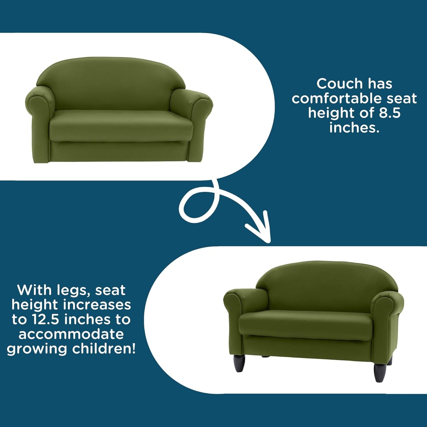 Children's Factory As We Grow Toddler Sofa, Flexible Seating for Daycare or Preschool, Kids Reading Couch, Playroom Furniture, Sage