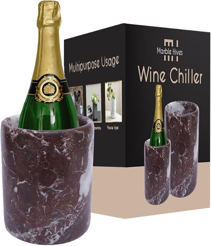Marble Wine Chiller- Premium Wine Chiller Bucket- Perfect Wine Bottle Chiller- Keep Your Champagne Chiller and Safe- Easily Holds 750ml Bottle - Wine Cooler (Red Ziarat)