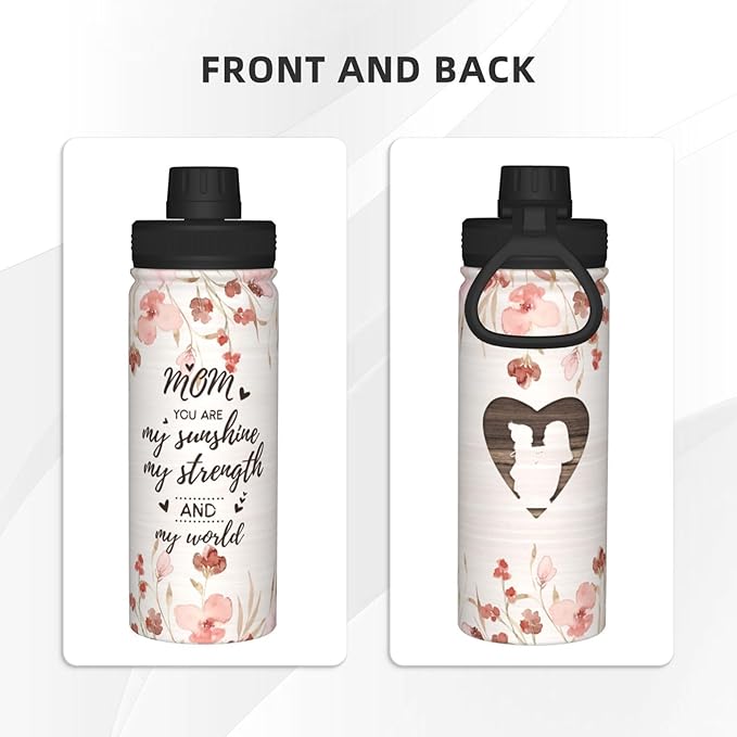 Cerburny Water Bottle Mom Mother 18 oz Stainless Steel Insulated Bottles With Lid Leak Proof Gym Sports Water Jug For Women