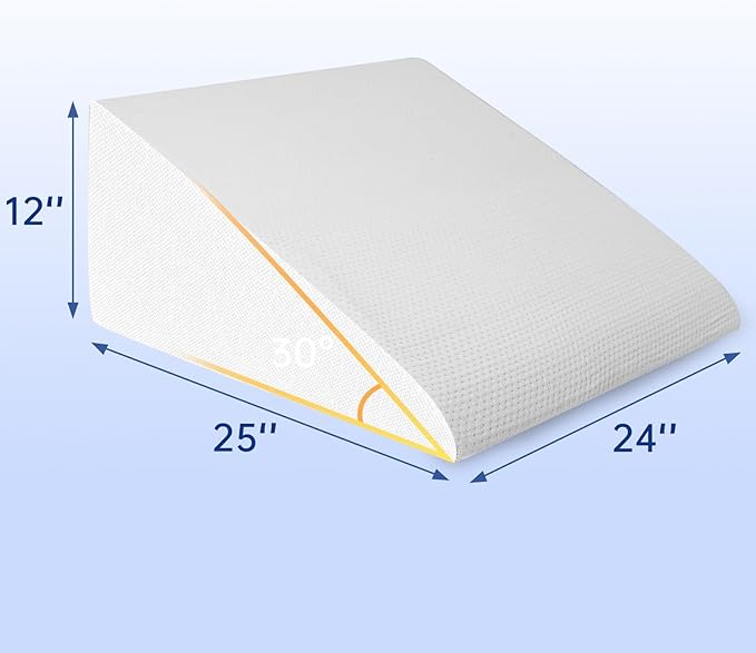 QUINEEHOM Bed Wedge Pillow for Sleeping, 12 Inch Triangle Bed Wedge for Adults, Memory Foam Wedge with Washable Cover, Hypoallergenic 30 Degree Pillow for Acid Reflux, Knee, Snoring, White&Light Grey