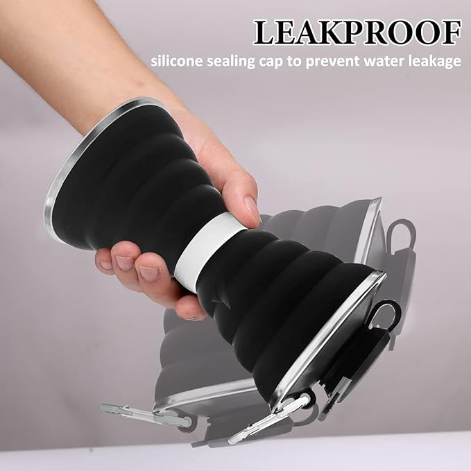 jessie Collapsible Water Bottles 17 oz Silicone Foldable Water Bottles Portable Travel Water Bottle with Buckle for Camping Hiking Sports Outdoor Gym Summer (Black)