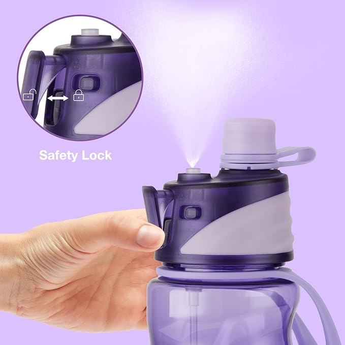 FEIJIAN Mist Water Bottle,32oz Sports Water Bottle with 2-IN-1 Mist & Sip Function, BPA-Free Plastic Water Bottles, Misting Water Bottle, Leakproof & Lightweight, Ideal for Fitness and Outdoor, Purple