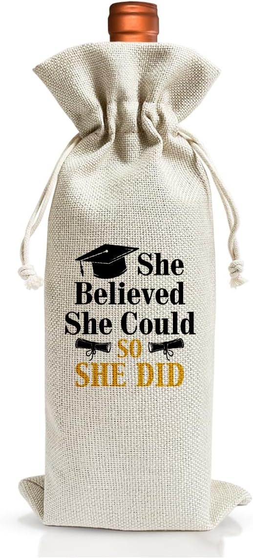 Funny Graduation Gift Wine Bag For Students Friend Masters Nurses College High Student, Inspirational Graduation Gifts For Daughter Wine Gift Bag, Reusable Burlap Wine Wrap Bag