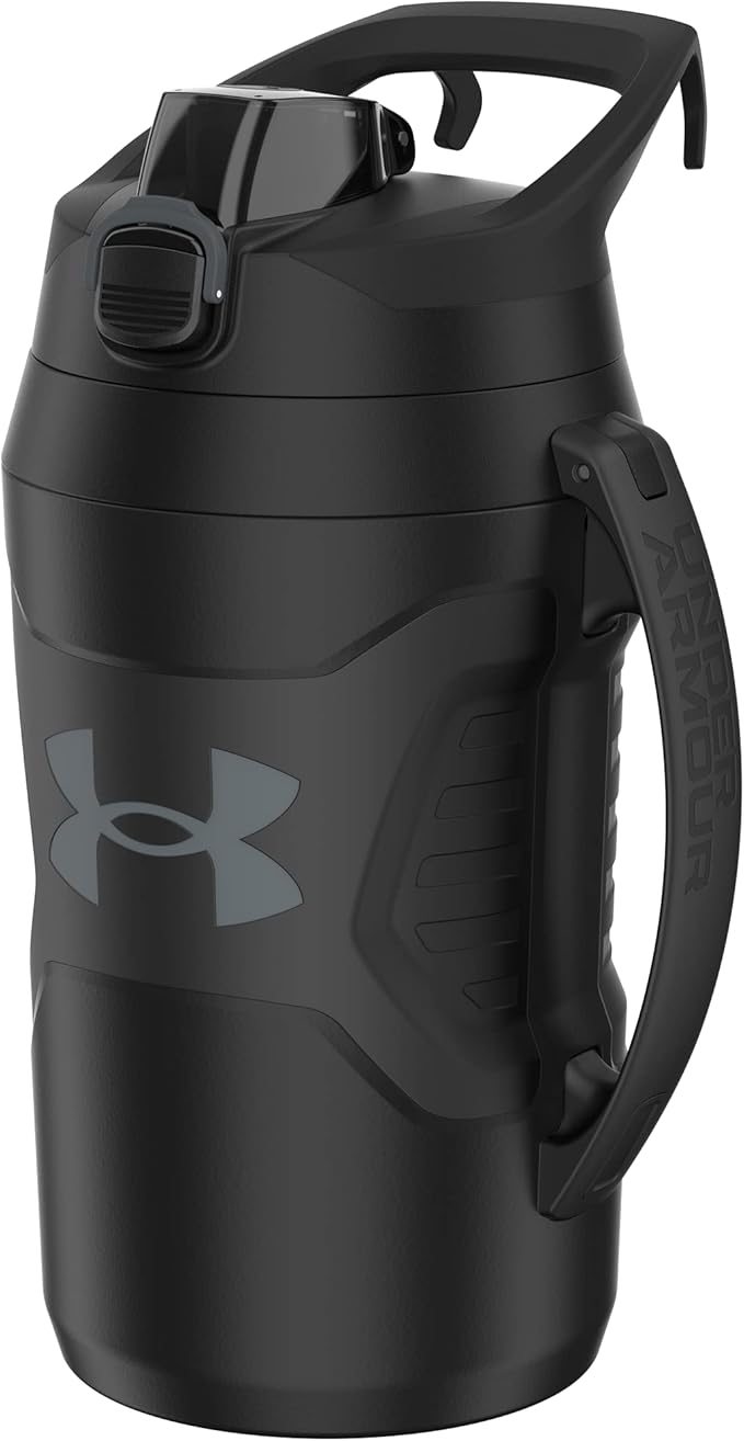 Under Armour Sports Water Jug, 64oz Insulated Water Bottle w/Handle, Half Gallon, Fence Hook, Leak Resistant, Baseball, Football & More