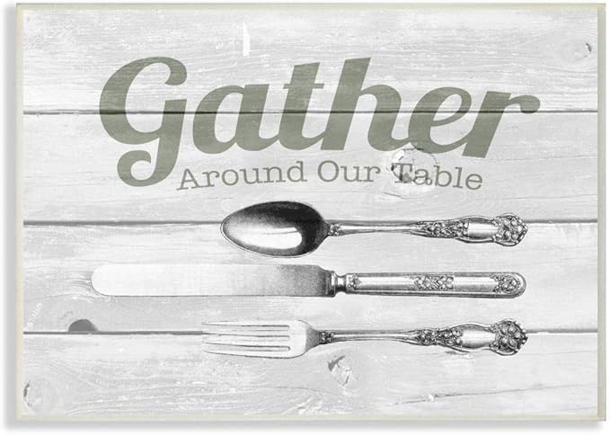 Stupell Industries Gather Silverware Kitchen Wood Texture Word, Design by The Saturday Evening Post Art, 10 x 15, Wall Plaque