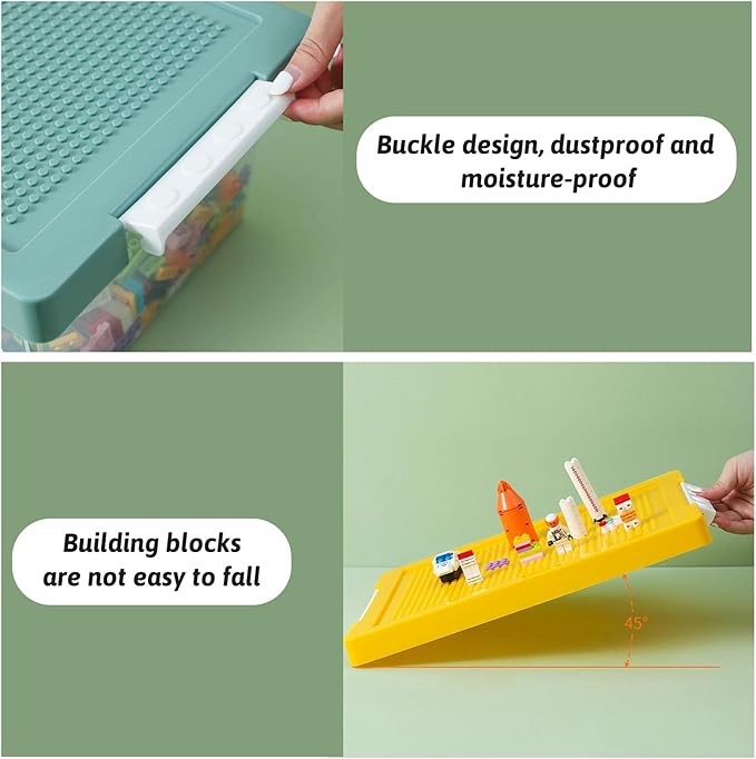 loobuu Plastic Storage Bins with Lids - 3 Set Stackable Arts Crafts Organizer Box with Removable Divided Tray & Compatible Building Baseplate, Toy Chest Containers for Bricks (14.37"x9.64"x6.69")