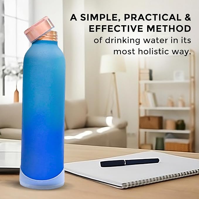 Copper Water Bottle 30 oz 900 ml | 100% Pure Copper With Added Health Benefits | Ergonomic Design | Water Bottle for School, Office | Leakproof, Durable, Lightweight | Easy to Clean, Ombré Blue