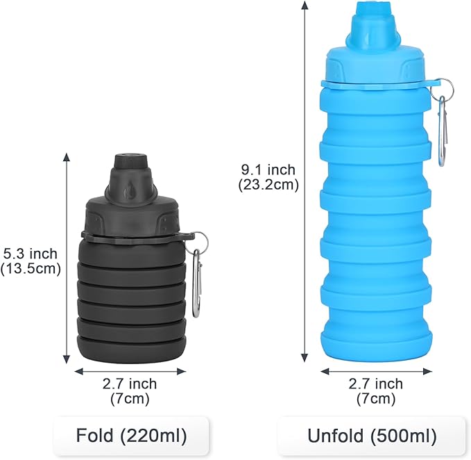 Collapsible Water Bottles, Water Bottle for Girl, Kids, Portable Water Bottle with Leakproof Lid, Reusable Food-Grade Bpa-Free Silicone Travel Bater Bottles for Gym, Hiking, Sports, Camping, Biking