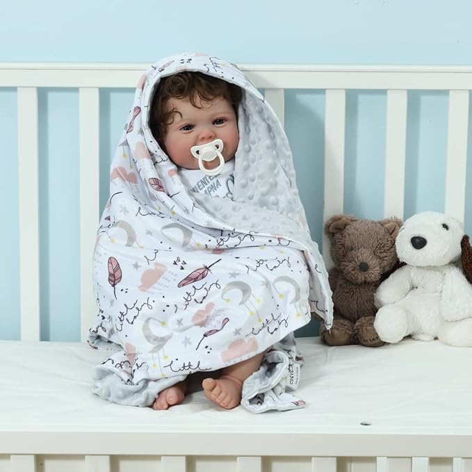 CREVENT Soft Plush Minky Baby Blanket for Girls, for Newborns, Toddlers Bedding Napping - Sweet Dream 30x40 Inches