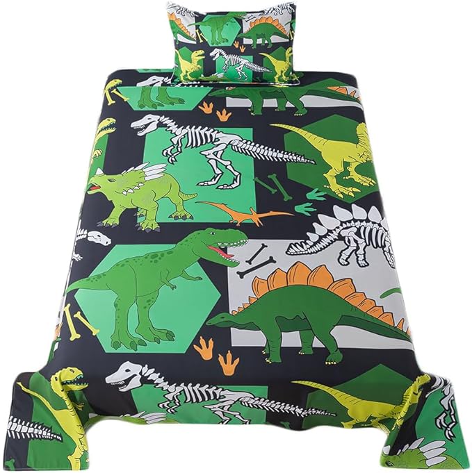 qjmiaofang Kids Dinosaur Twin Sheets for Boys Dinosaur Bed Sheets 3Pieces T-Rex Fitted Sheet Animals Dinosaur Bedding Set Bones Dinosaur Flat Sheet Including 1 Fitted Sheet 1 Flat Sheet 1 Pillowcase