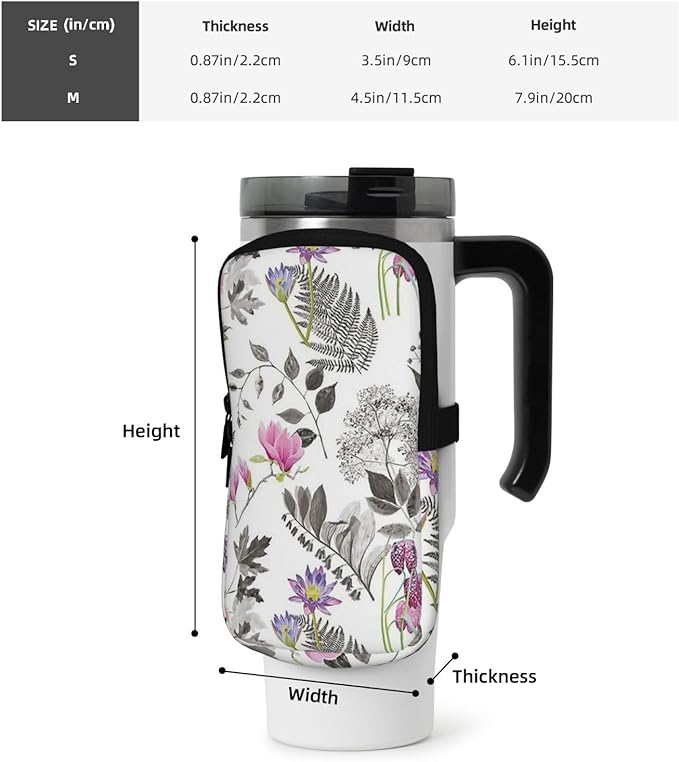 Water Bottle Pouch for Stanley Cup 40oz 30oz,Personalized Gym Purse for Men Women, Tumbler Pouch with Versatile Pocket Water Bottle Bag for Cards, Keys, Phone Botanical Leaf