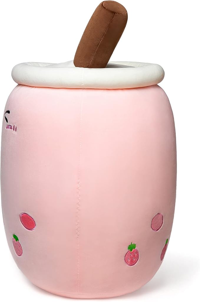 Niuniu Daddy Boba Plushies, 27.6 inches Jumbo Pink Bubble Tea Plush Toy with Big Eyes, Giant Soft Squishy Milk Tea Food Stuffed Animals for Kids, Huge Kawaii Cuddle Pillow