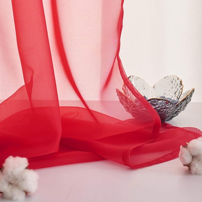 Red Sheer Curtains 95 Inches Long Translucent Solid Color Red Sheer Curtains 95 Inch Length Volie Rod Pocket Red Sheer Curtains for Bedroom Living Room Party 52x95
