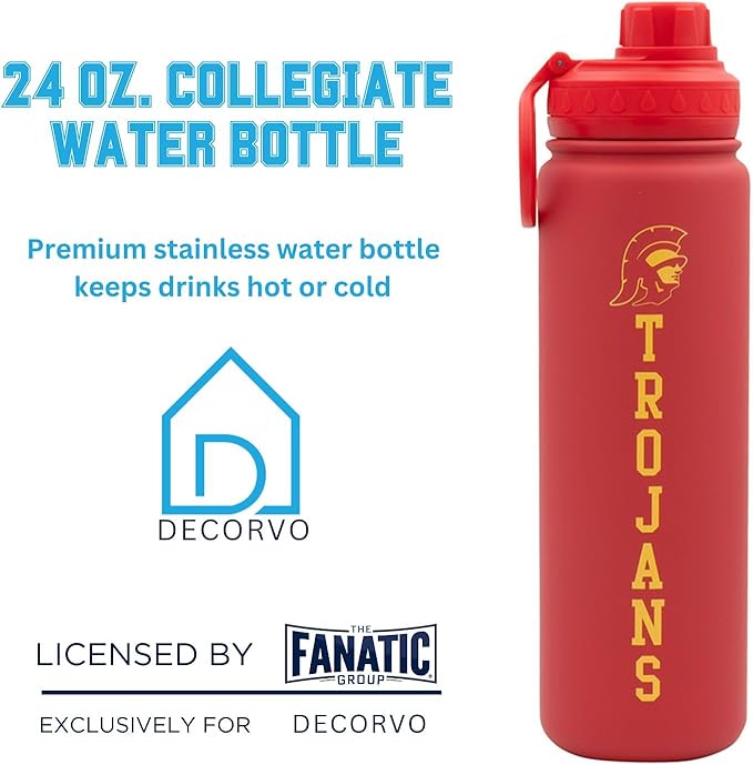 USC Trojans Water Bottle - Red Double Walled Stainless Steel 24 oz Keeps Drinks Cold or Hot