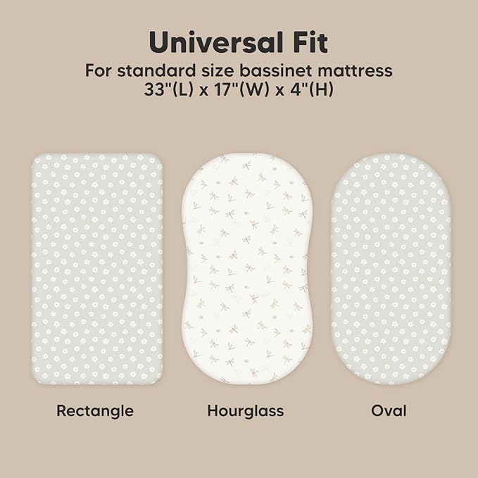 2-Pack Organic Bassinet Sheets for Girls, Boys - 100% Cotton Bassinet Mattress Sheets Compatible with Halo Bassinest Swivel Sleeper, Graco, Baby Delight, Chicco, Unisex Fitted Bassinet Sheets (Meadow)