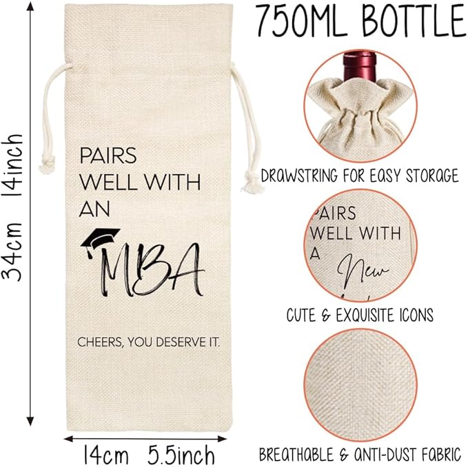 Qubereeree School Graduation Gifts, MBA Degree Graduation Wine Bag, Pairs Well With An MBA Wine Gift Bag, Funny MBA Graduation Gifts, University College Students Graduation Gifts for Him Her-23