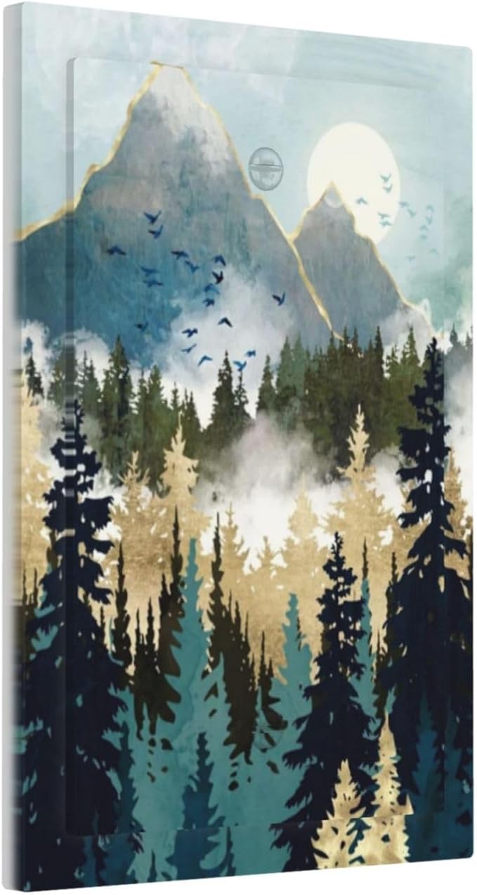 Boho Mountain Forest Abstract Sunset Sunrise Sun 1 Gang Light Switch Covers No Device Wall Plate Decorative Blank Switchplate Electrical Faceplate for Country Bathroom Bedroom Decor